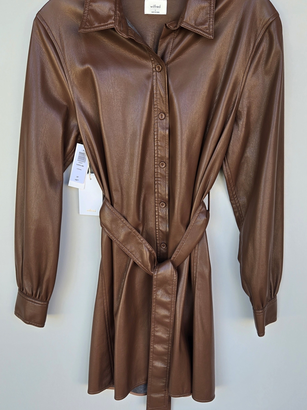 Wilfred Brown Faux-Leather Shirt Dress